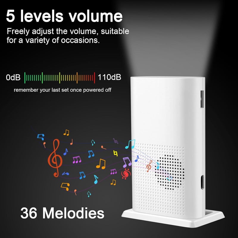 Diweit Bed Sensor Alarm and Fall Prevention for Elderly/Dementia, Caregiver Pager Motion Sensor Alarm with 5 Volume Level, 36 Melody/LED/Vibration Mode, Rechargeable Bed Alarm for Elderly Adults Wireless - Image 3